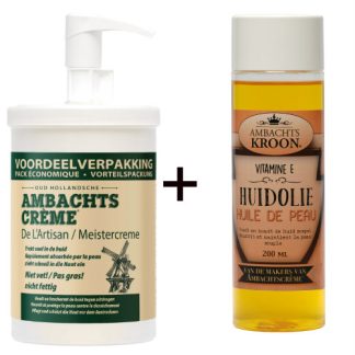 1 x pomp 1000ml Ambachtscreme en 1 Arnica Sport Massageolie 200ml