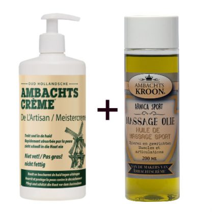 Ambachtscrème 450ml 1x  + 1x Ambachtskroon Arnica Sport Massageolie