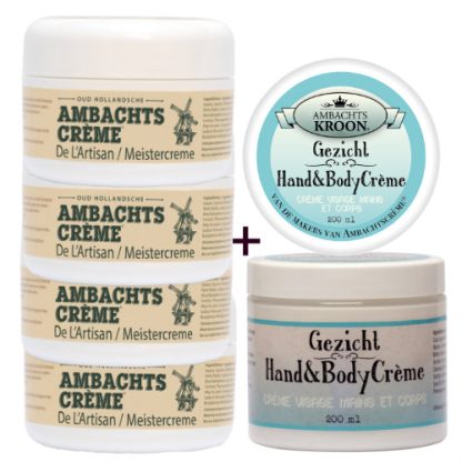 4 potten Ambachtscreme + 1x pot Gezicht, hand & Bodycrème