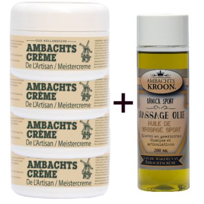 4 potten Ambachtscreme + 1x Arnica Sport Massageolie 200ml