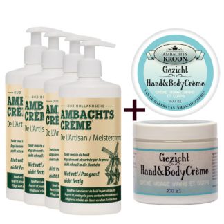 4x pomp 450ml Ambachtscreme + 1x Gezicht, Hand & Bodycreme 200ml