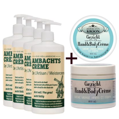 4x pomp 450ml Ambachtscreme + 1x Gezicht, Hand & Bodycreme 200ml