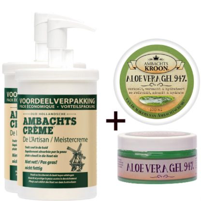 2x 1000ml pomp Ambachtscreme + 1x aloe vera 100ml