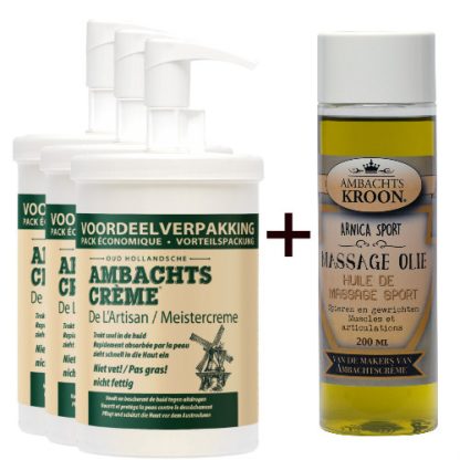 3x1000ml Ambachtscreme  + 1x Arnica Sport Massageolie 200ml