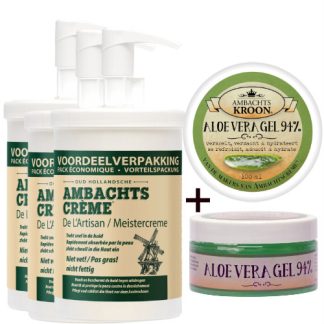 3x pomp 1000ml Ambachtscreme + 1 x Aloe Vera gel 100ml