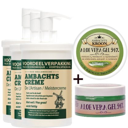 3x pomp 1000ml Ambachtscreme + 1 x Aloe Vera gel 100ml