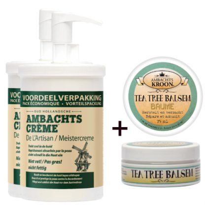 2x Ambachtscreme 1000ml + 1 x Tea Tree balsem 75ml