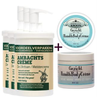3x pomp 1000ml Ambachtscreme + 1 Gezicht, Hand & Bodycreme