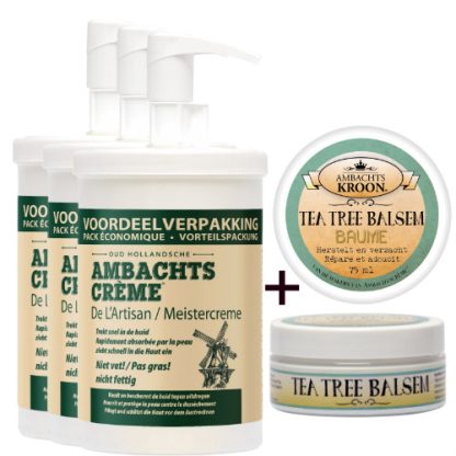 3x pomp 1000ml Ambachtscreme + 1 x Tea Tree Balsem 75ml