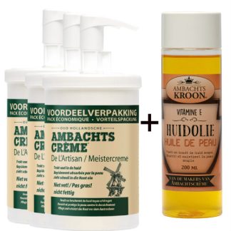 3x 1000ml Ambachtscreme + 1x Vitamine E Huidolie 200ml